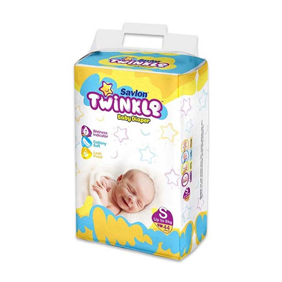 Savlon Twinkle Baby Belt Diaper, Small Size (8 kg), Pack of 44 Pieces